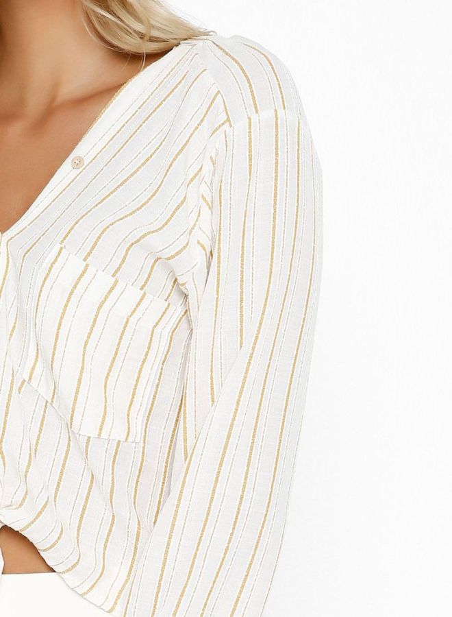 High Streets Striped Front Tie Top Mustard  - Image 4