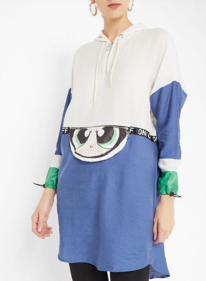 High Streets Paneled Front Pouch Tunic Blue/White - Image 1