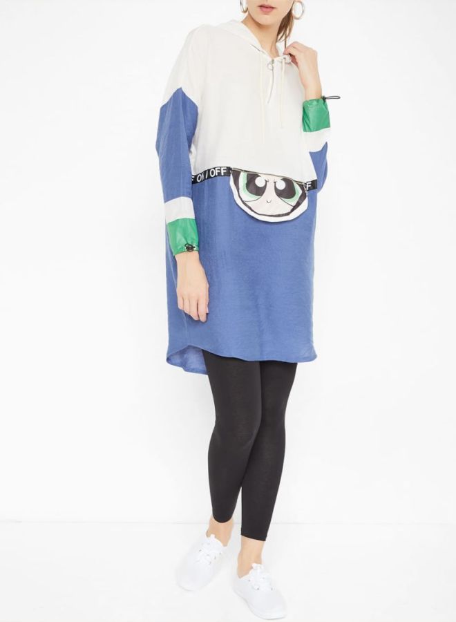 High Streets Paneled Front Pouch Tunic Blue/White - Image 3