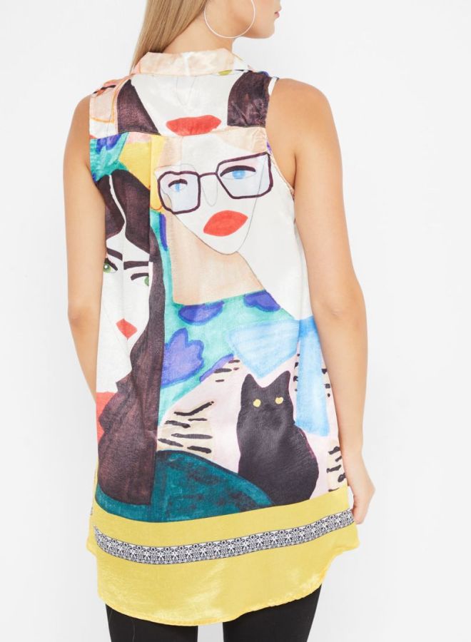 High Streets Printed Sleeveless Top Yellow/Blue - Image 2