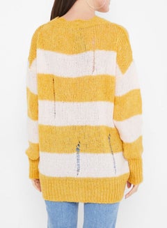 High Streets Striped Rip Detailed Sweater Yellow/White  - Image 2