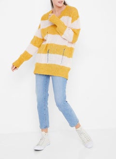 High Streets Striped Rip Detailed Sweater Yellow/White  - Image 3