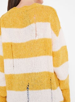 High Streets Striped Rip Detailed Sweater Yellow/White  - Image 4
