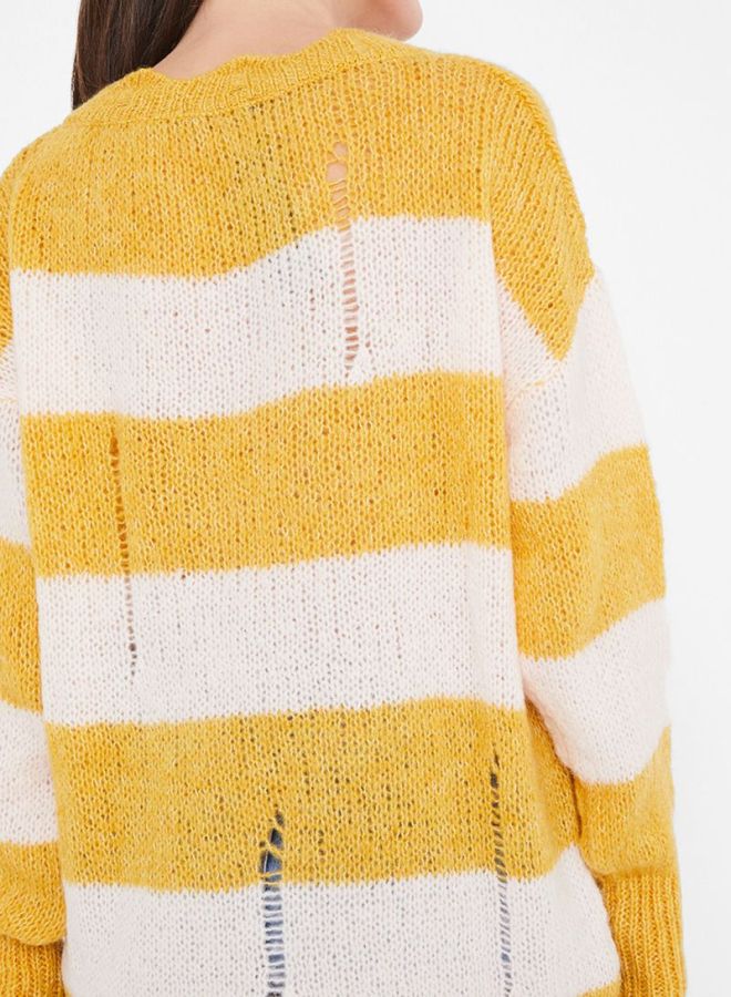 High Streets Striped Rip Detailed Sweater Yellow/White  - Image 4