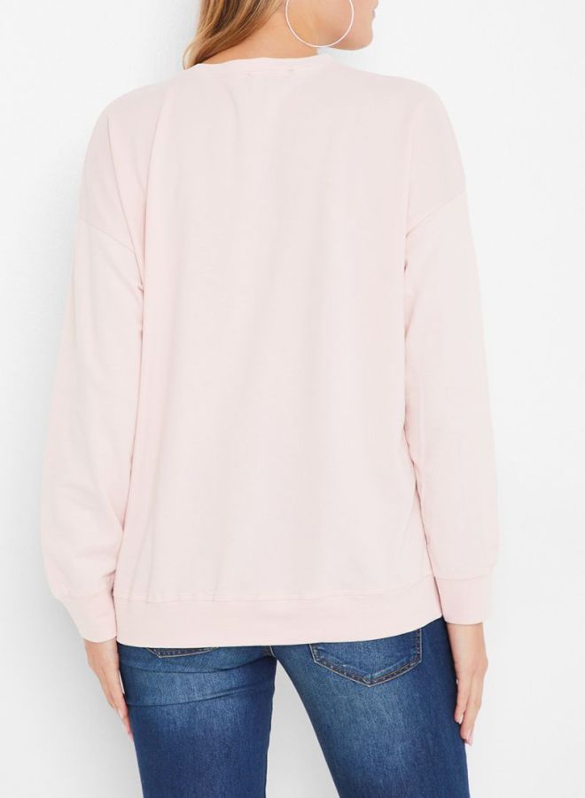 High Streets Round Neck Beaded Sweatshirt Pink  - Image 2