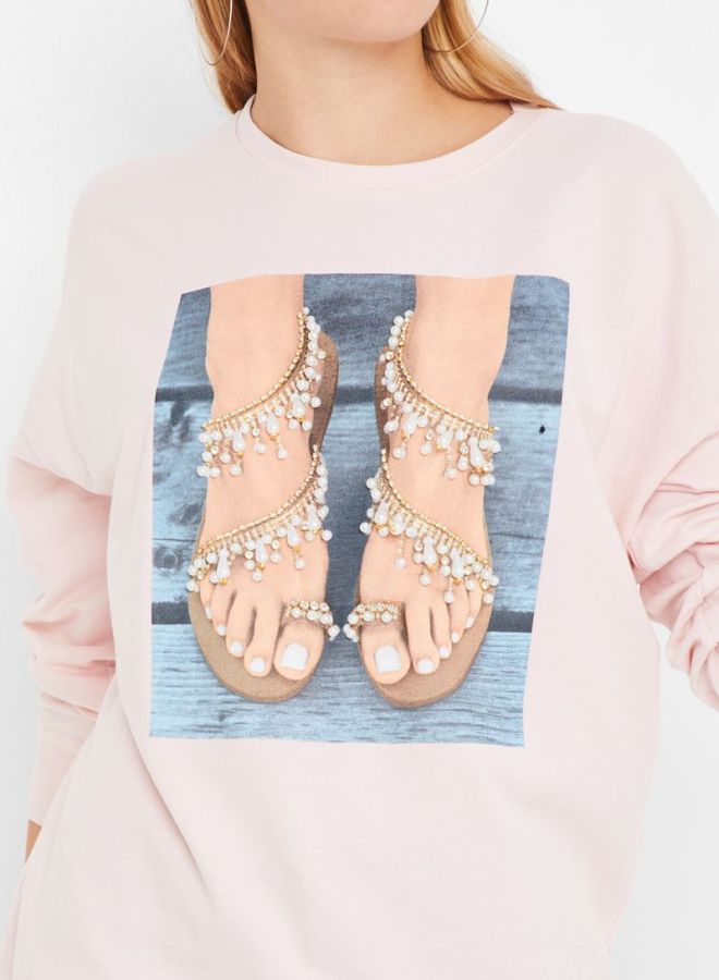 High Streets Round Neck Beaded Sweatshirt Pink  - Image 4