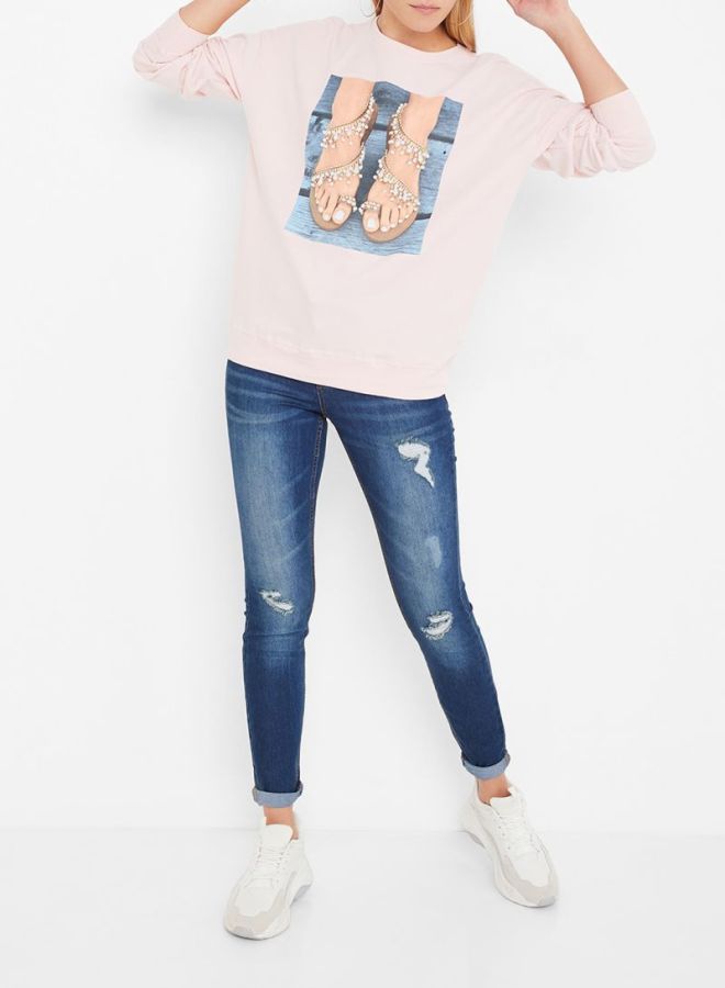 High Streets Round Neck Beaded Sweatshirt Pink  - Image 3