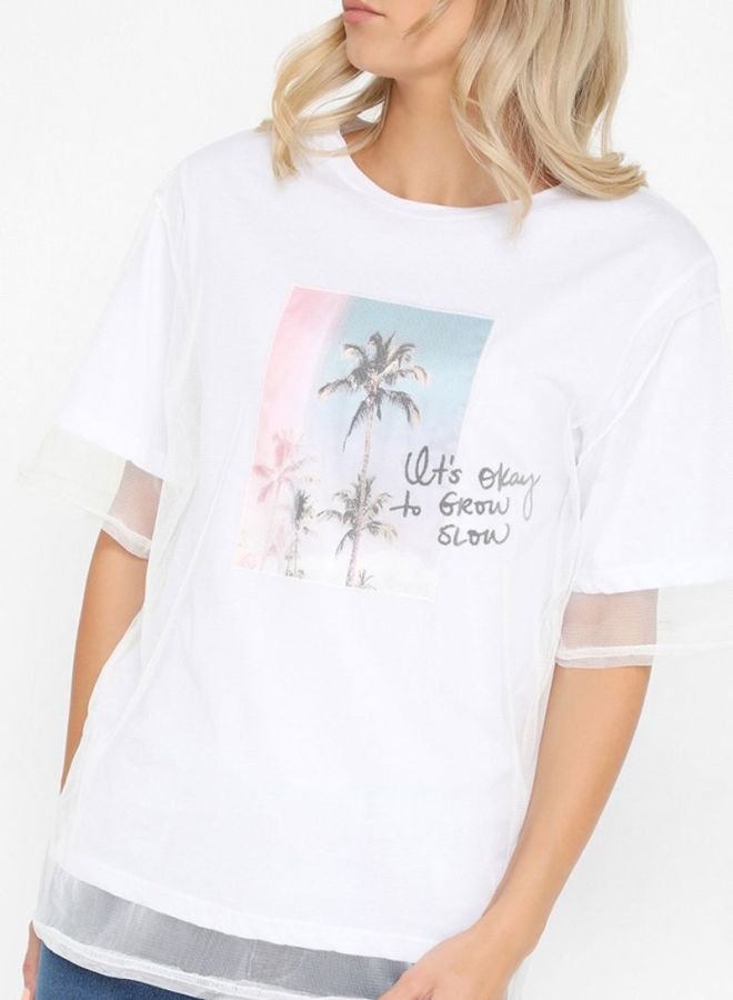 High Streets Printed Mesh Layered T-Shirt White  - Image 1