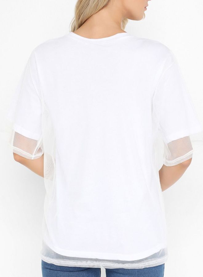 High Streets Printed Mesh Layered T-Shirt White  - Image 2
