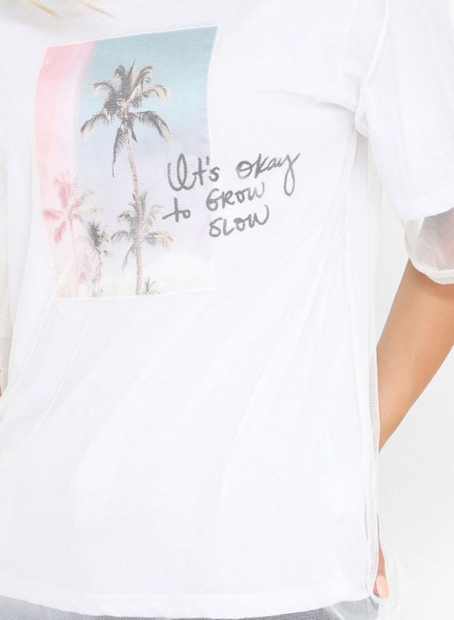 High Streets Printed Mesh Layered T-Shirt White  - Image 4