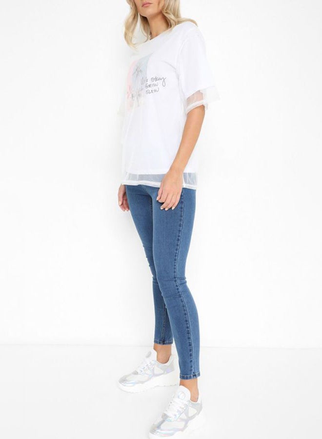 High Streets Printed Mesh Layered T-Shirt White  - Image 3