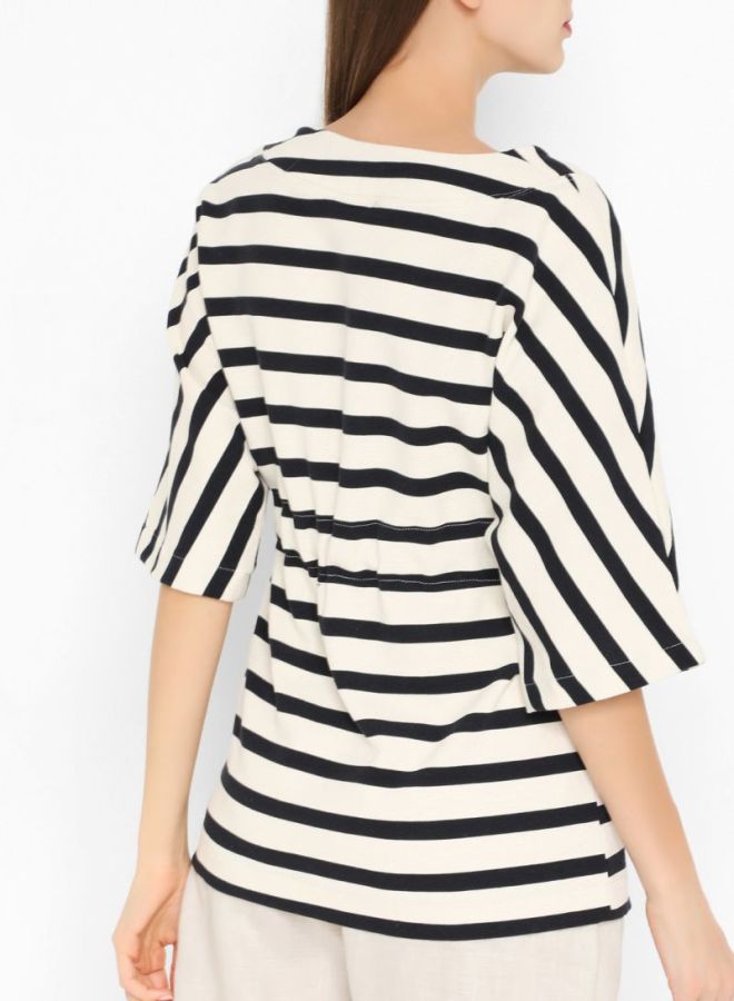 High Streets Striped Waist Tie Top White/Black  - Image 2