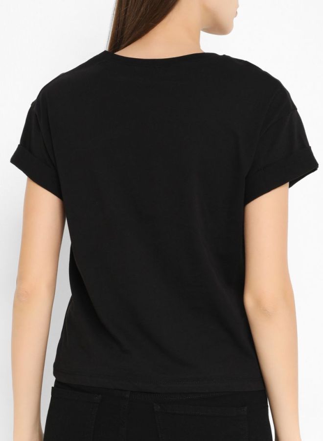 High Streets Text Printed Embellished T-Shirt Black  - Image 2