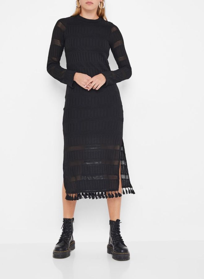 High Streets Tassel Detailed Midi Dress Black - Image 3