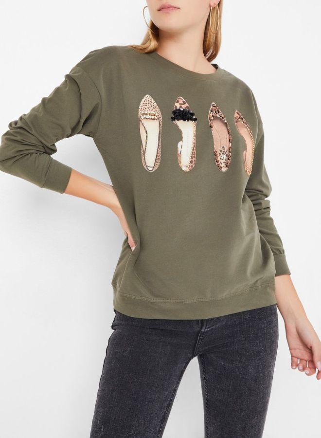 High Streets - Shoes Printed Embellished Sweatshirt Green - Image 1