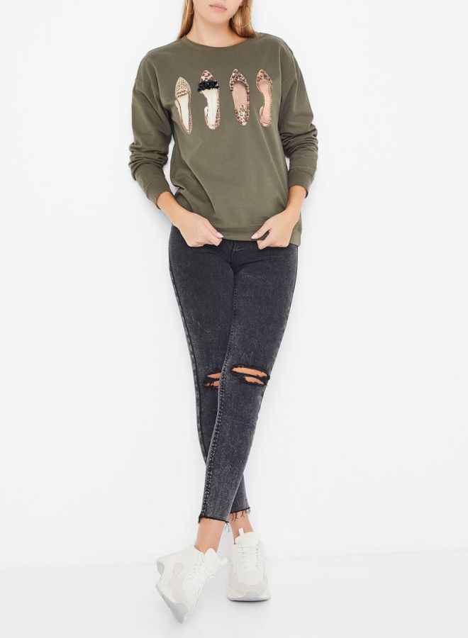 High Streets - Shoes Printed Embellished Sweatshirt Green - Image 1