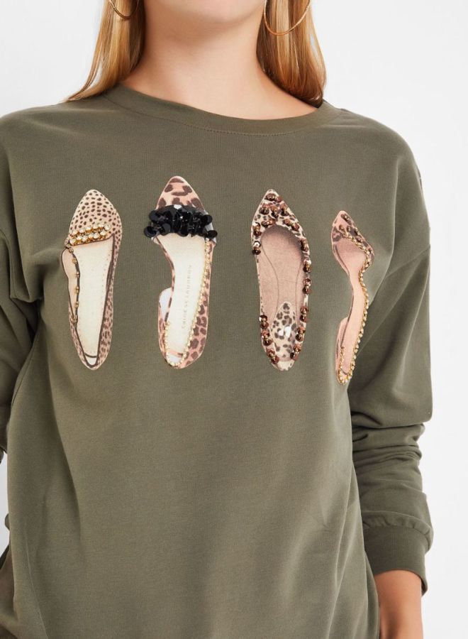 High Streets - Shoes Printed Embellished Sweatshirt Green - Image 1