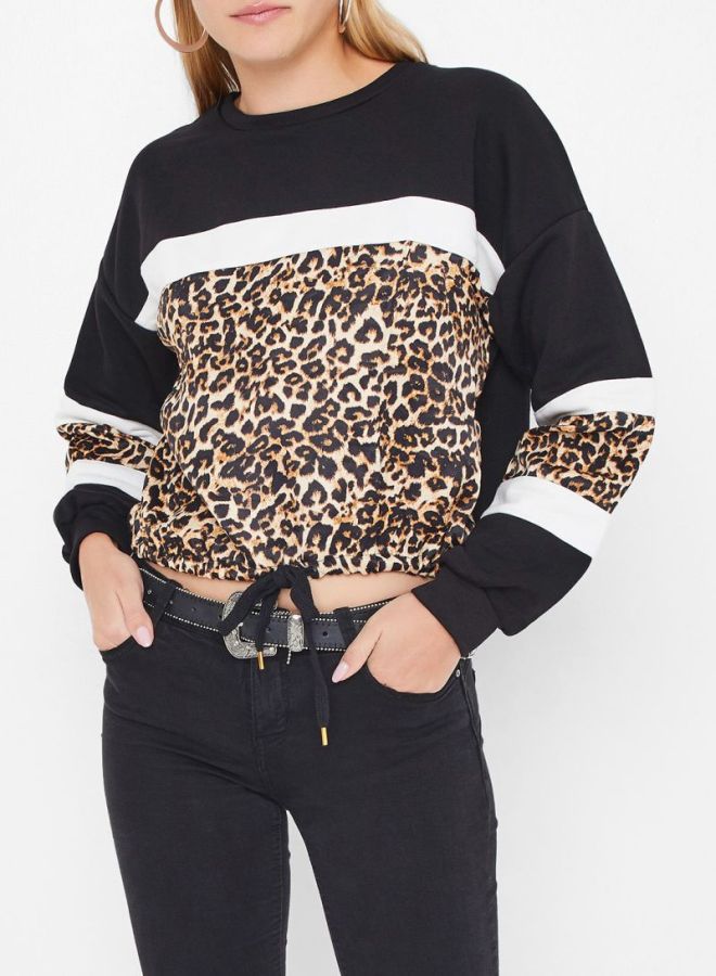 High Streets Leopard Print Sweatshirt Black/Yellow/White  - Image 1