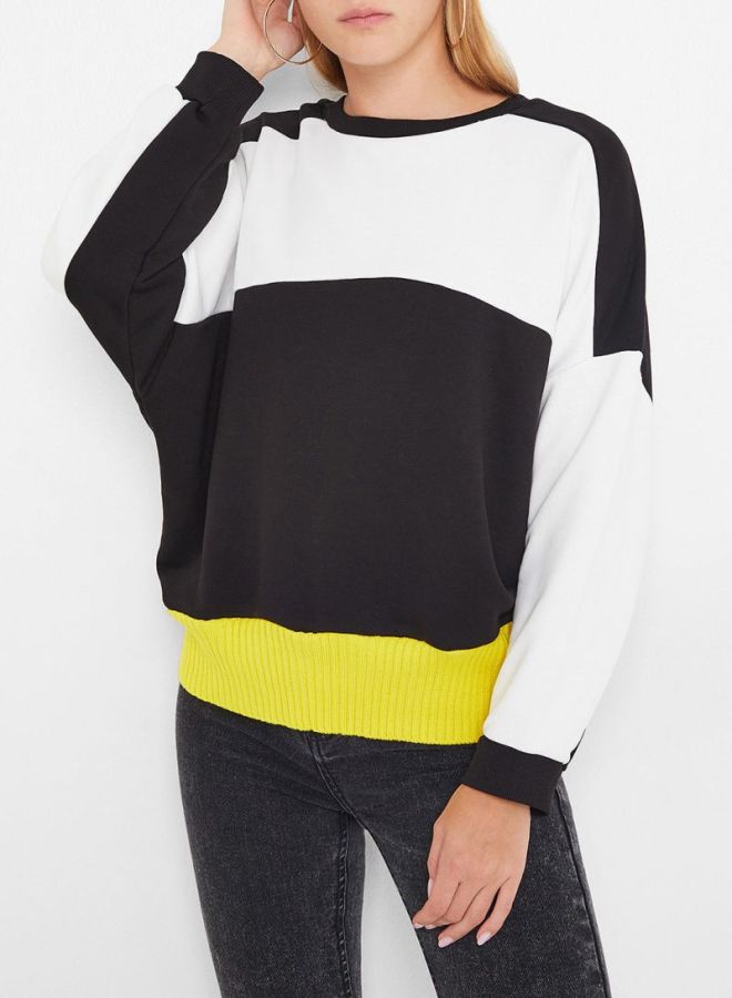 High Streets Contrast Paneled Sweatshirt Black/White  - Image 1