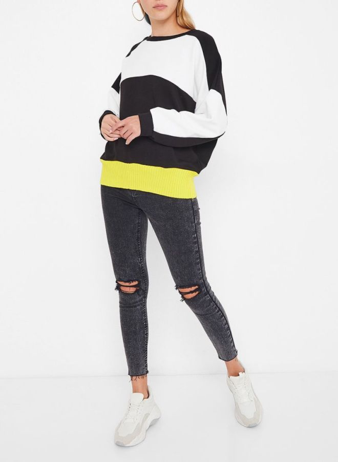 High Streets Contrast Paneled Sweatshirt Black/White  - Image 3
