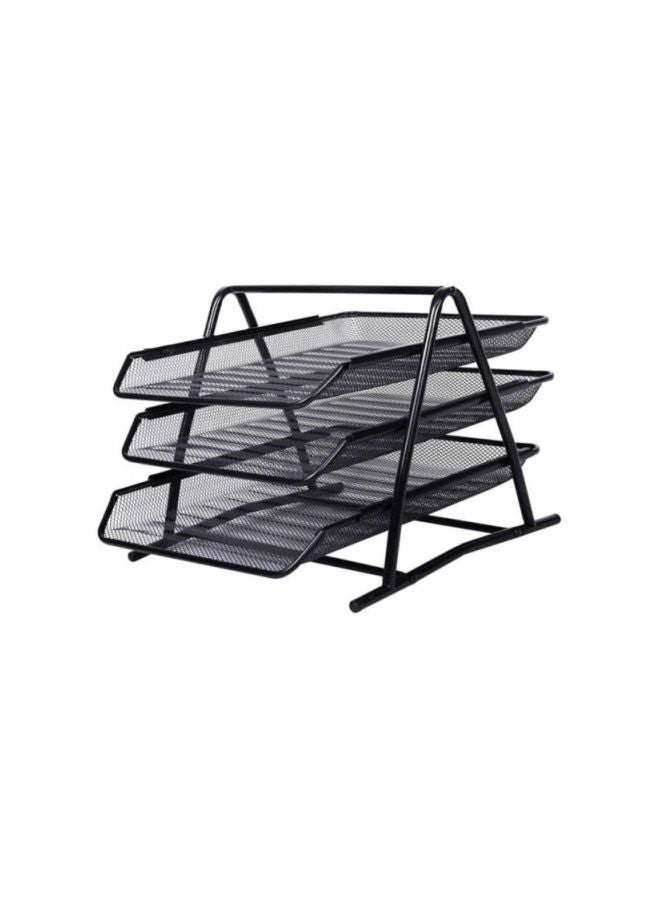 رف معدني شبكي من 3 طبقات لتنظيم الملفات والمستندات مقاس A4 أسود - Image 1