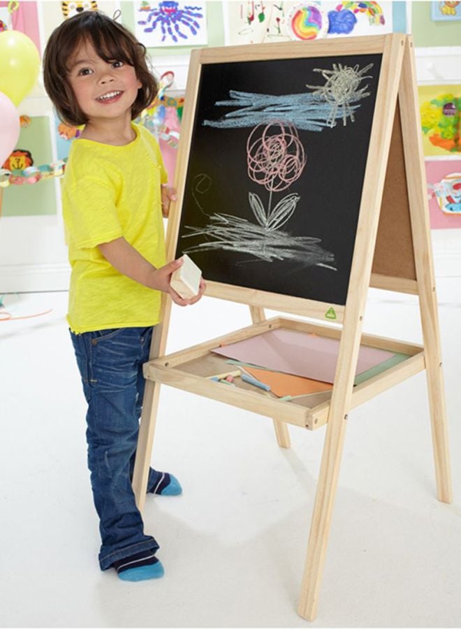 ELC - Wooden Double Sided Whiteboard Easel Beige/Black/White - Image 1