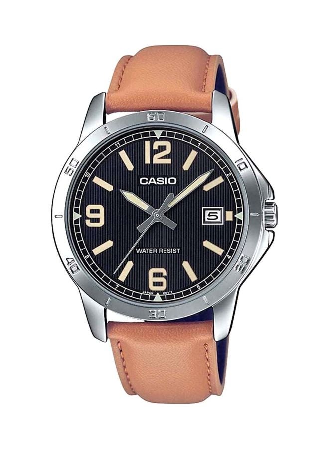 CASIO Men's Leather Analog Watch MTP-V004L-1B2 - Image 1