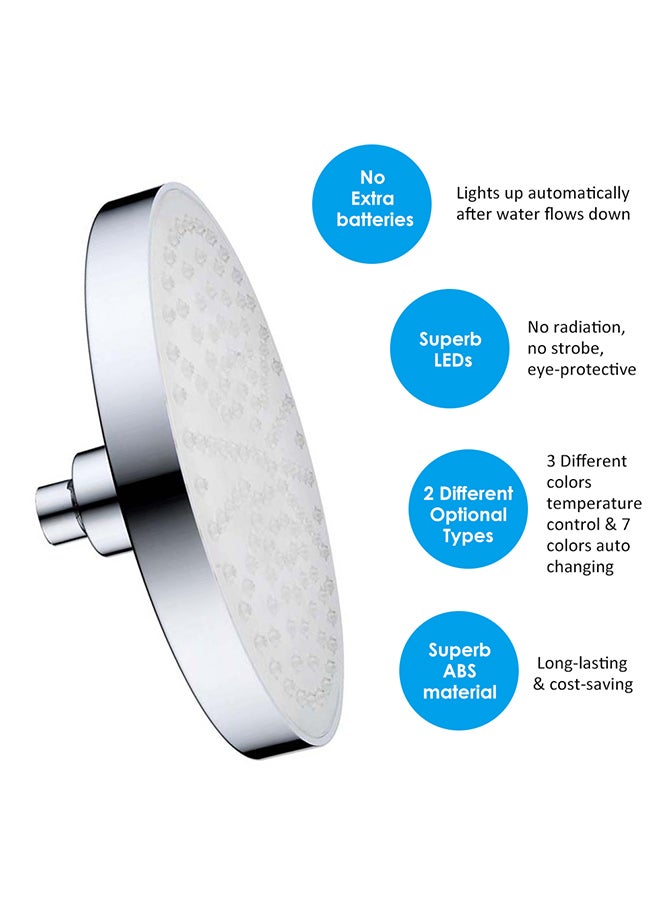 Automatic 8 LEDs 3 Colors Changing Light Shower Head Round Circle Design Bath Sprinkler silver 21x8x21cm  - Image 3