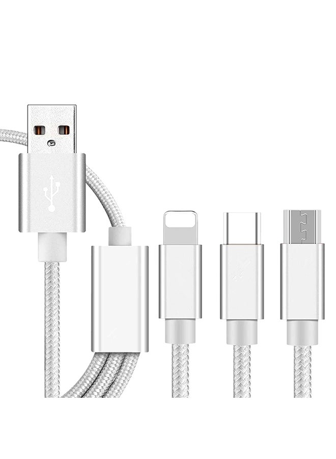 3-In-1 USB Charging Cable Silver - Image 1