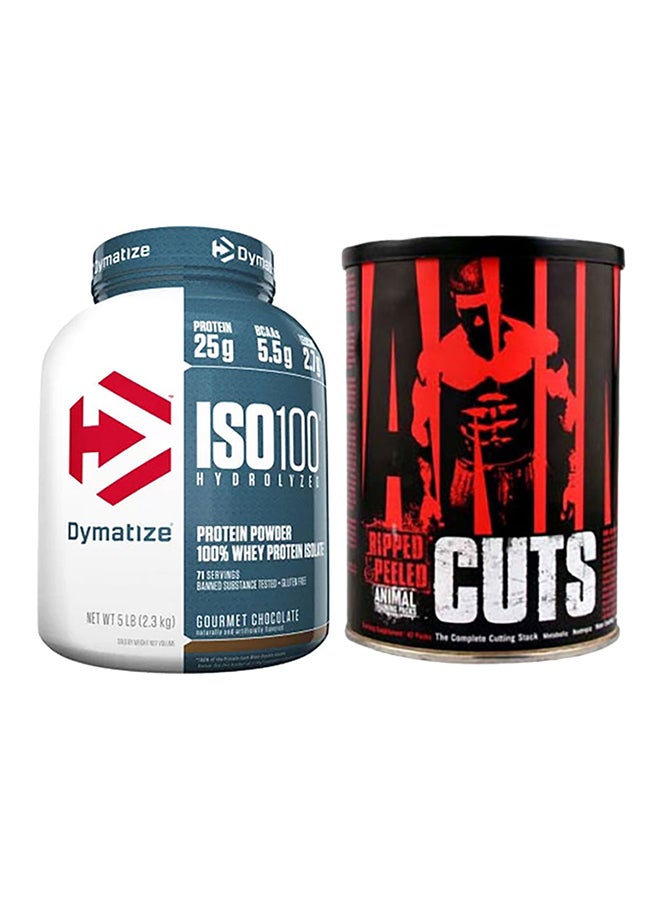 Dymatize Iso-100-0 Carb Whey Protein - Gourmet Chocolate and 42-Packets Animal Cuts Powder Combo - Image 1