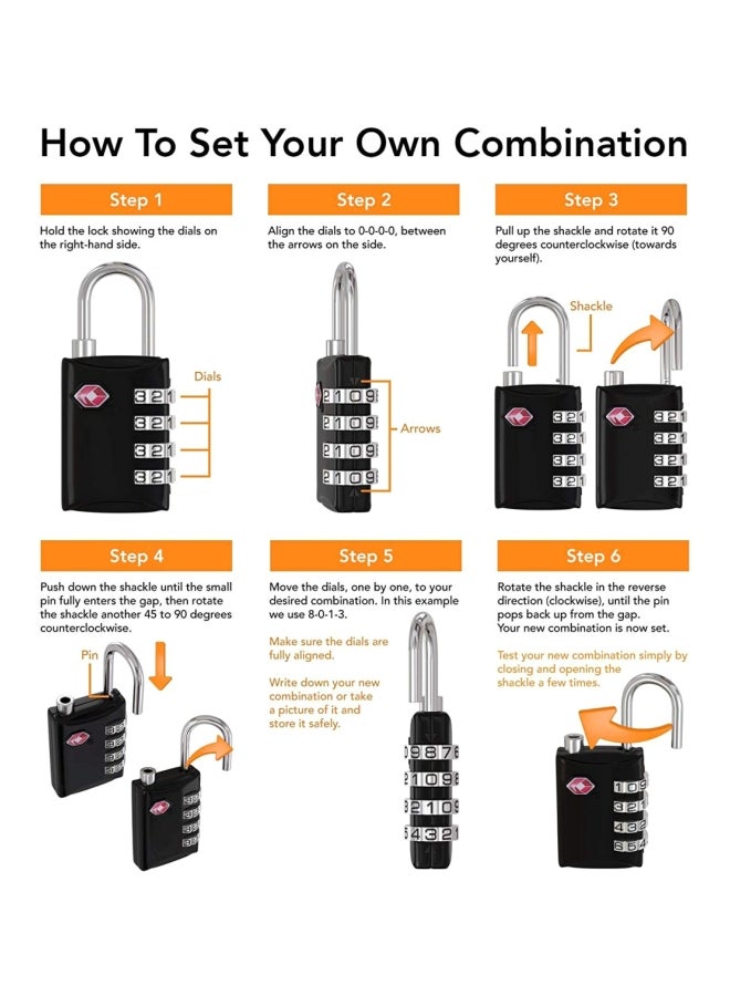 4-Digit Combination Steel Luggage Lock Black/Silver  - Image 3