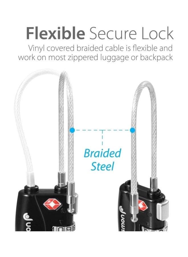 Pack Of 2 3-Digit Security Luggage Locks Black/Silver  - Image 4