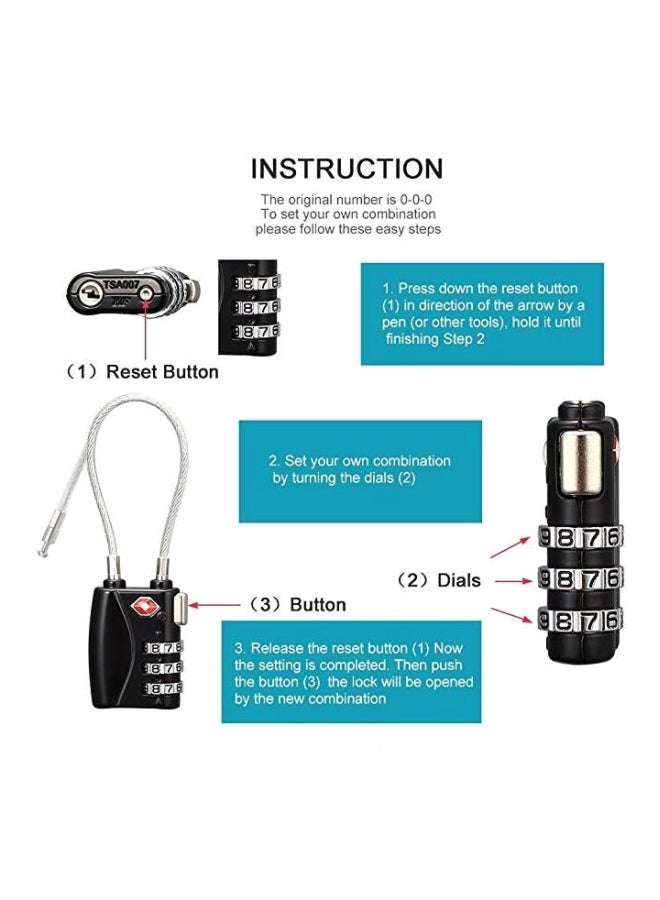 Pack Of 2 3-Digit Security Luggage Locks Black/Silver  - Image 5