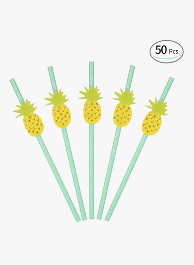 إسونماس 50-Piece Pineapple Patterned Decorative Drinking Straw Set GR20-3 19.5x0.5cm  - Image 2