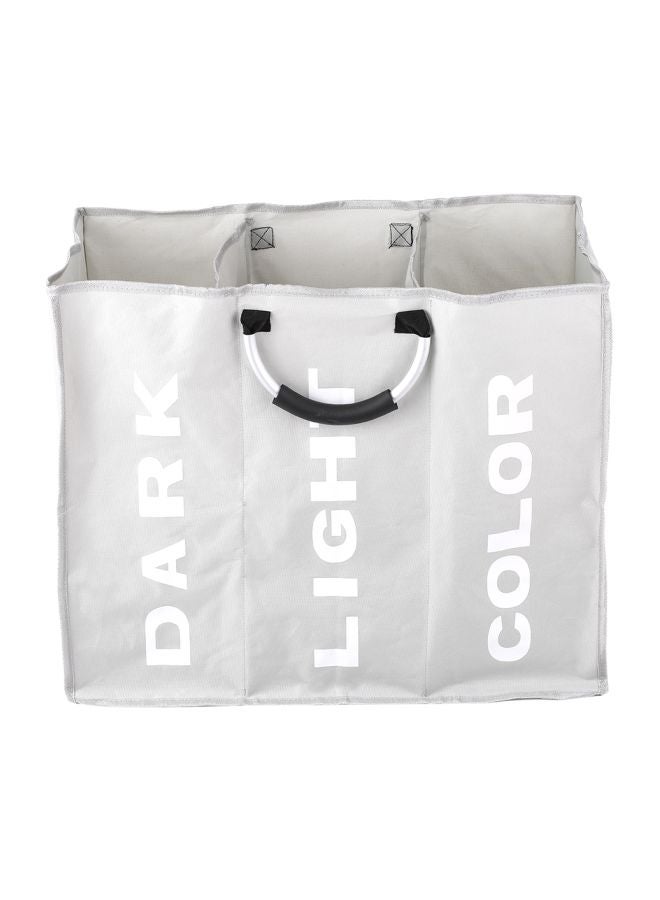 3-Section Foldable Laundry Basket With Aluminum Handles Light Grey - Image 1