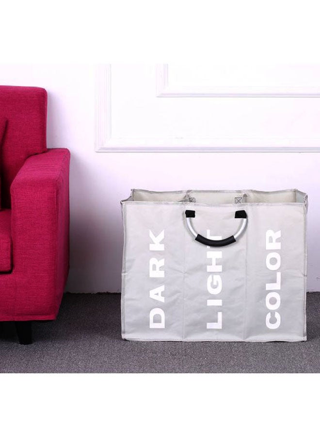 3-Section Foldable Laundry Basket With Aluminum Handles Light Grey - Image 3