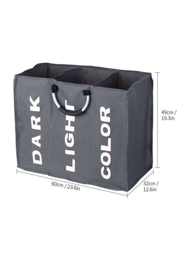 Generic 3-Section Foldable Laundry Basket With Aluminum Handles Dark Grey  - Image 2