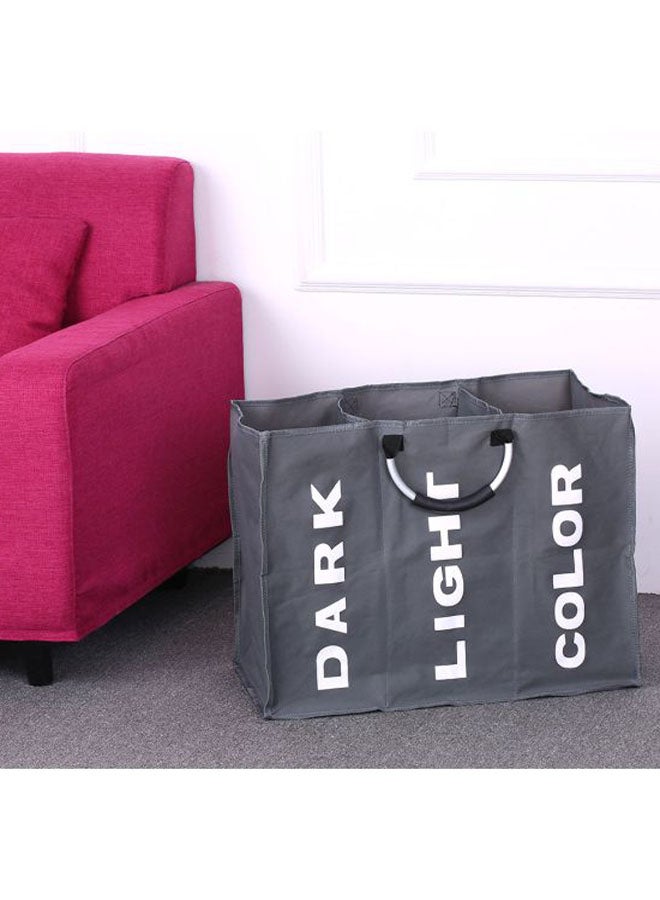 Generic 3-Section Foldable Laundry Basket With Aluminum Handles Dark Grey  - Image 3