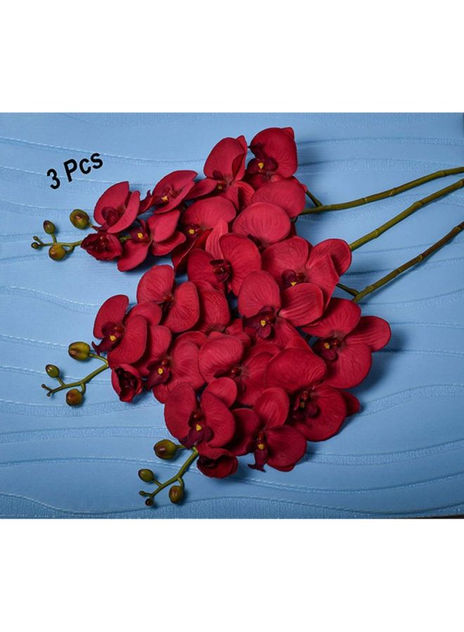 ياتاي زهور أوركيد صناعية من 3 قطع أحمر 103سم - Image 2