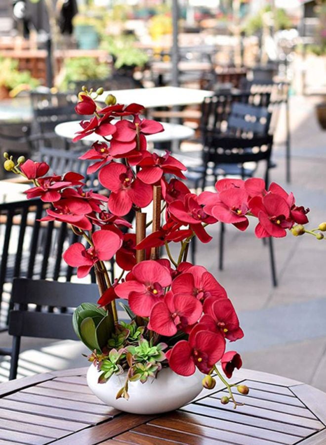 ياتاي زهور أوركيد صناعية من 3 قطع أحمر 103سم - Image 4