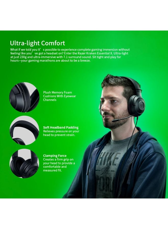 RAZER Razer Kraken X Lite Ultralight Gaming Headset: 7.1 Surround Sound - Lightweight Aluminum Frame - Bendable Cardioid Microphone - for PC, PS4, PS5, Switch, Xbox One, Xbox Series X & S, Mobile - Black  - Image 4
