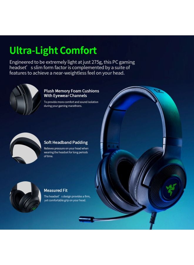 RAZER - Razer Kraken V3 X Wired USB Gaming Headset: Lightweight Build - Triforce 40mm Drivers - HyperClear Cardioid Mic - 7.1 Surround Sound - Chroma RGB Lighting - Black - Image 1