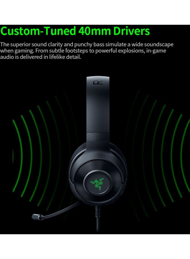 RAZER - Razer Kraken V3 X Wired USB Gaming Headset: Lightweight Build - Triforce 40mm Drivers - HyperClear Cardioid Mic - 7.1 Surround Sound - Chroma RGB Lighting - Black - Image 1