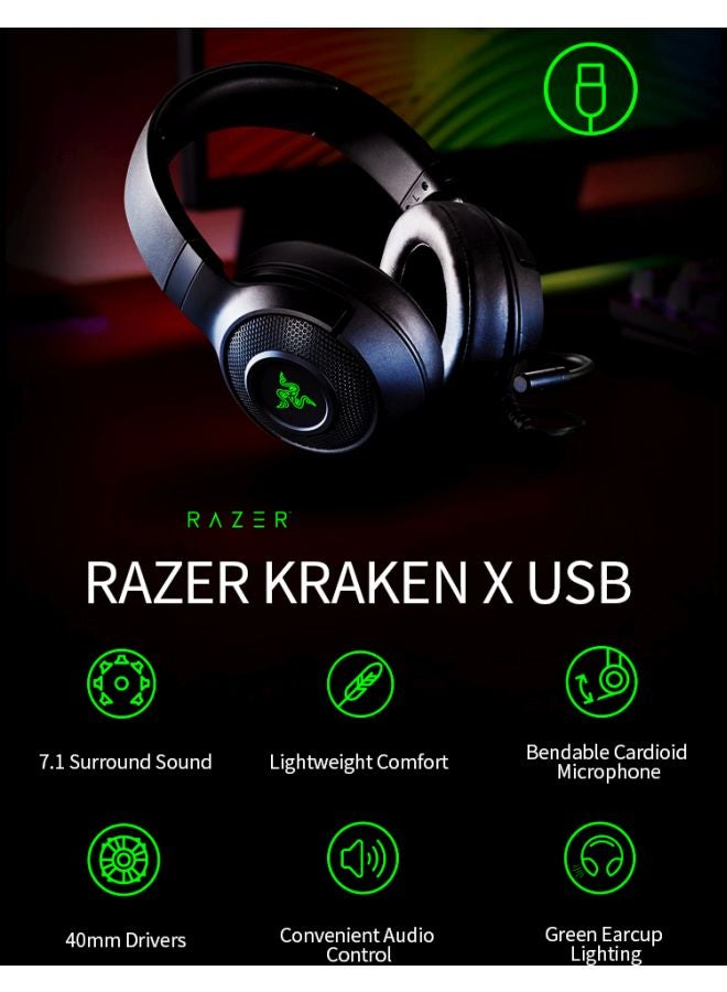 RAZER - Razer Kraken V3 X Wired USB Gaming Headset: Lightweight Build - Triforce 40mm Drivers - HyperClear Cardioid Mic - 7.1 Surround Sound - Chroma RGB Lighting - Black - Image 1