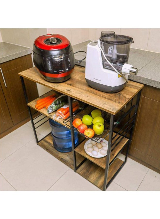 Yatai - Five Tier Wooden Kitchen Storage Table Brown/Black 85x90x40cm - Image 1