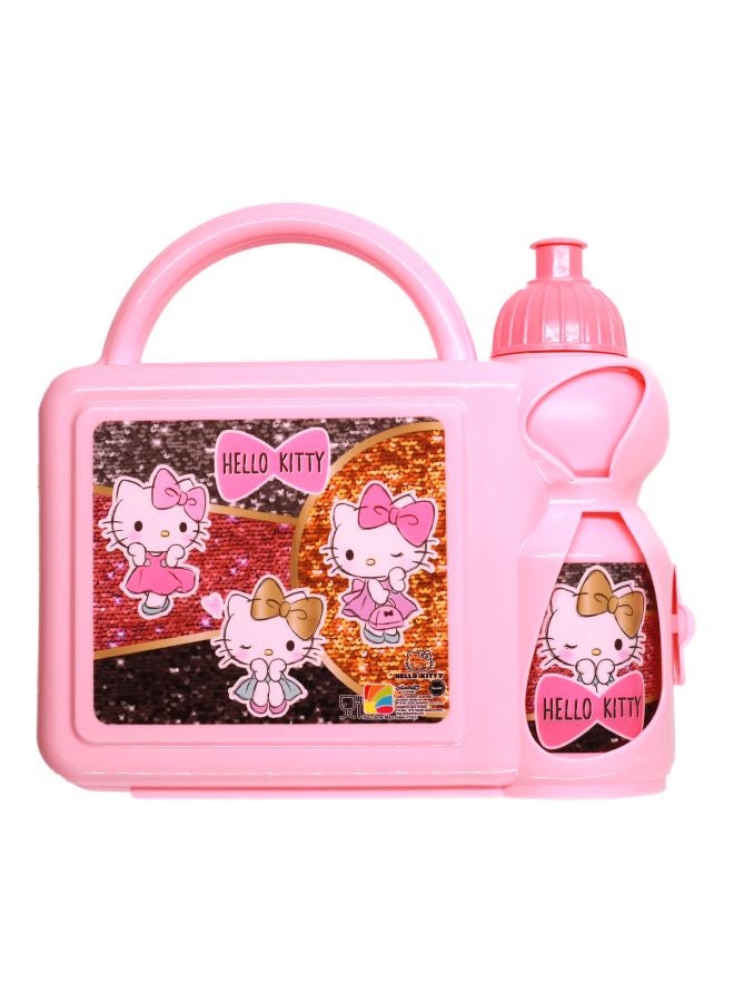 هالو كيتي طقم مكون من قطعتين من صندوق الغداء وزجاجة المياه مطبوع عليه صورة قطة، خفيف الوزن ومحمول، ومتين ومتين - Image 1