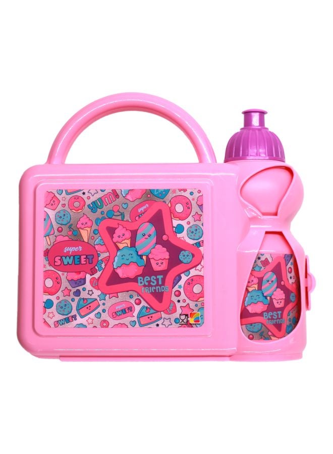 PAUSE 2 Piece Lightweight Portable Lunch Box With Water Bottle for Kids, Pink- P20D-8003 - Image 1