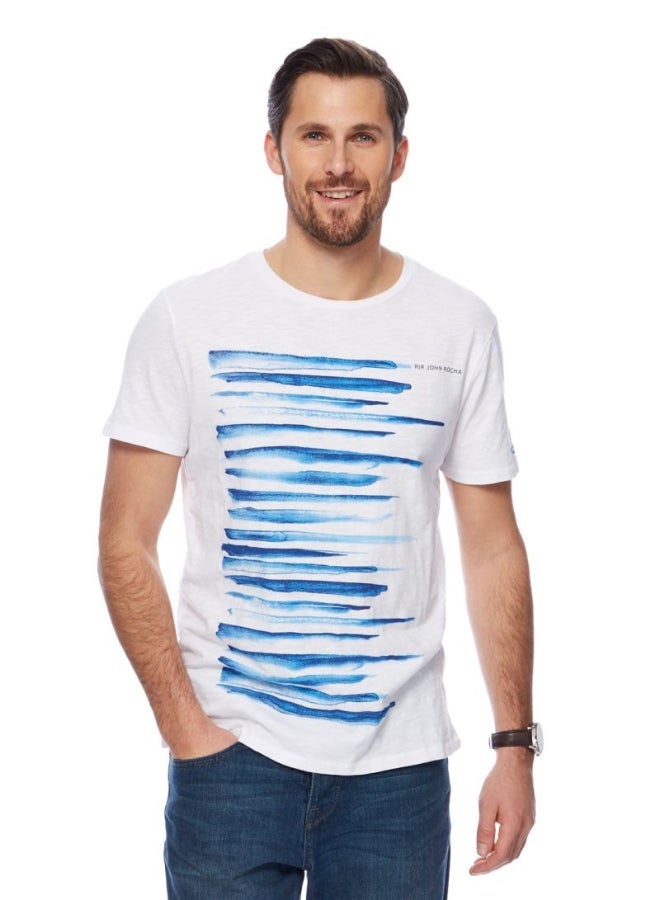 RJR.John Rocha Painted Stripe Print T-Shirt White/Blue