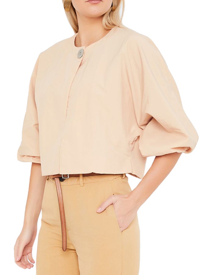 Stock Balloon Sleeve Cropped Jacket Beige - Image 1