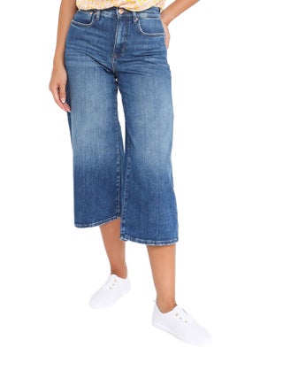 Cropped Wide Leg Jeans Medium Blue Denim